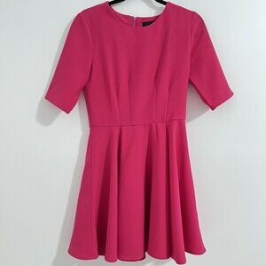 GREYLIN ANTHROPOLOGIE Size S Pink Textured Dress Pintuck Waist Half Sleeve Party